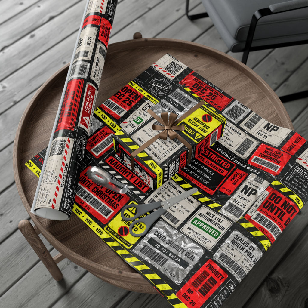 Do Not Open Until Christmas Wrapping Paper – North Pole Security Warning Gift Wrap