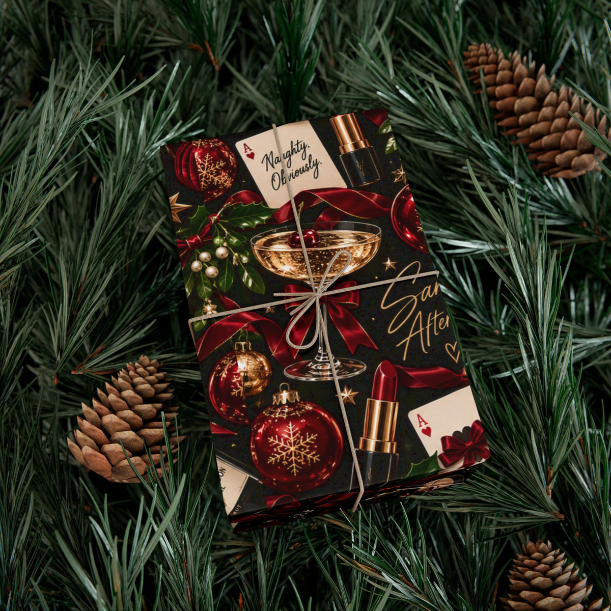 Santa’s After Hours Christmas Wrapping Paper – Naughty Cocktail & Luxury Holiday Gift Wrap