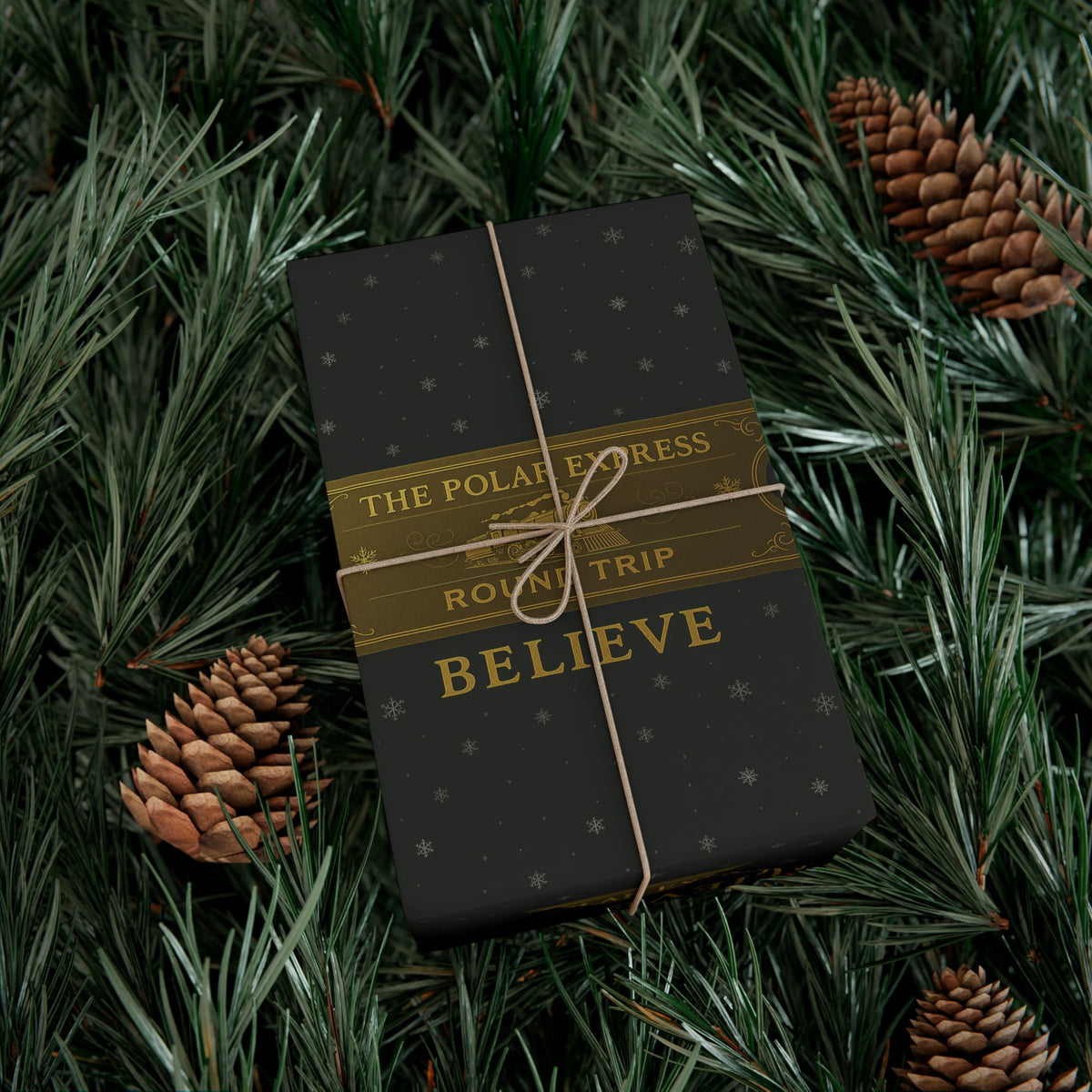 Christmas Golden Ticket Gift Wrap Papers - Polar Express Design for Holiday Parties, Movie Nights, DIY Gift Surprises. Black and Gold