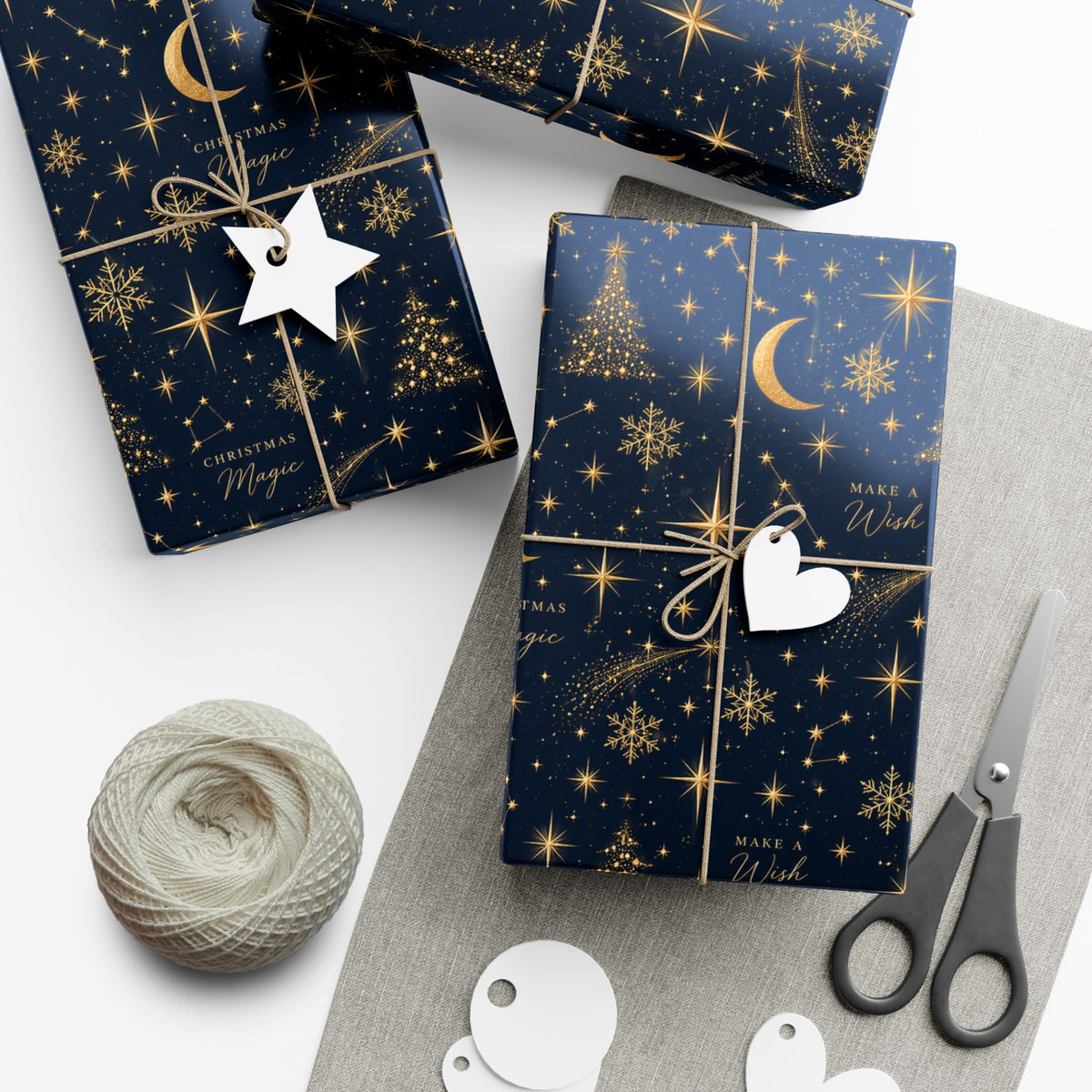 Midnight Stars Christmas Wrapping Paper – Navy & Gold Celestial Holiday Gift Wrap