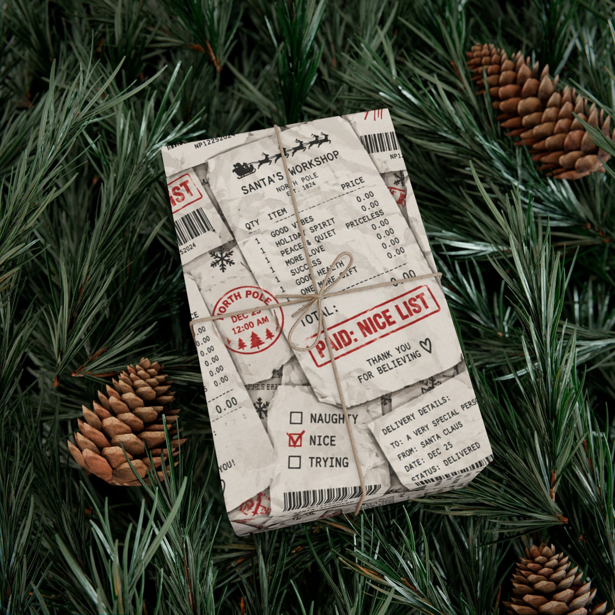 Receipt From Santa Christmas Wrapping Paper – Funny North Pole Receipt Holiday Gift Wrap