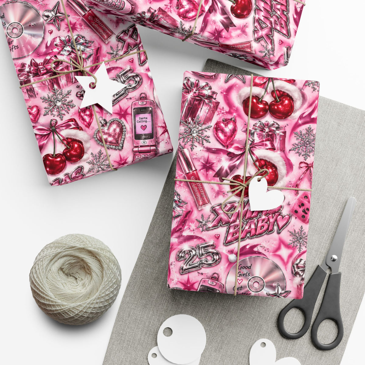 Xmas Baby Y2K Christmas Wrapping Paper – Pink Chrome 2000s Holiday Gift Wrap